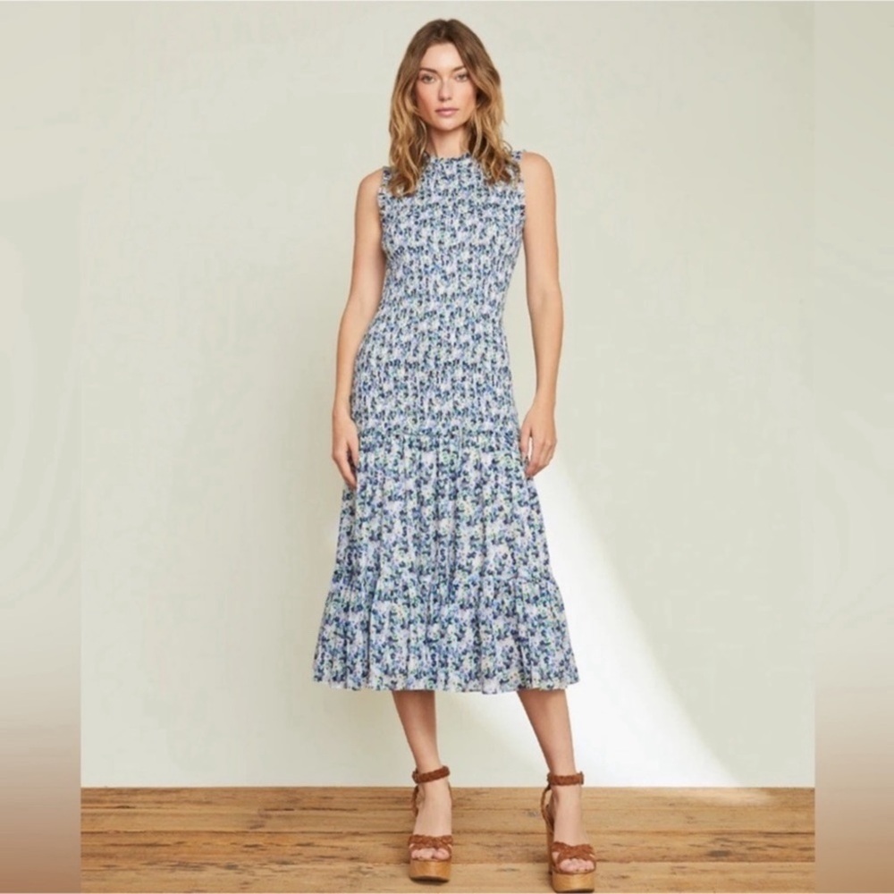 Veronica Beard Blue and White Floral Midi Dress